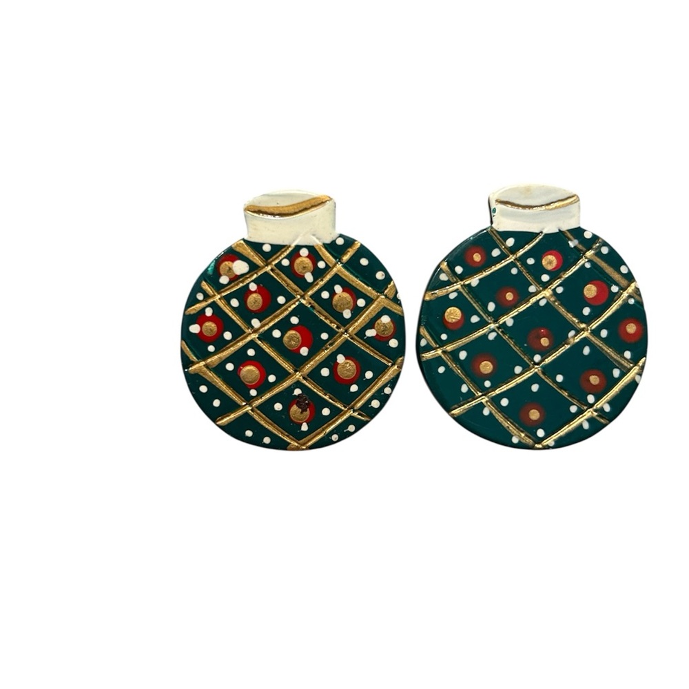 1980’s Hand-painted Christmas Ornament Earrings
